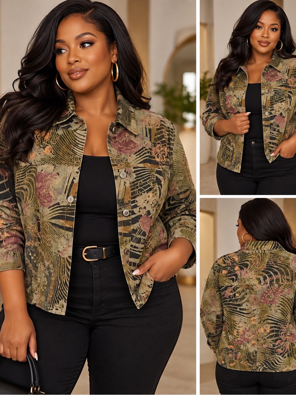 Chico’s Fashion Floral Retro Rhinestone Women Jean Jacket Size Medium Chico’s 2